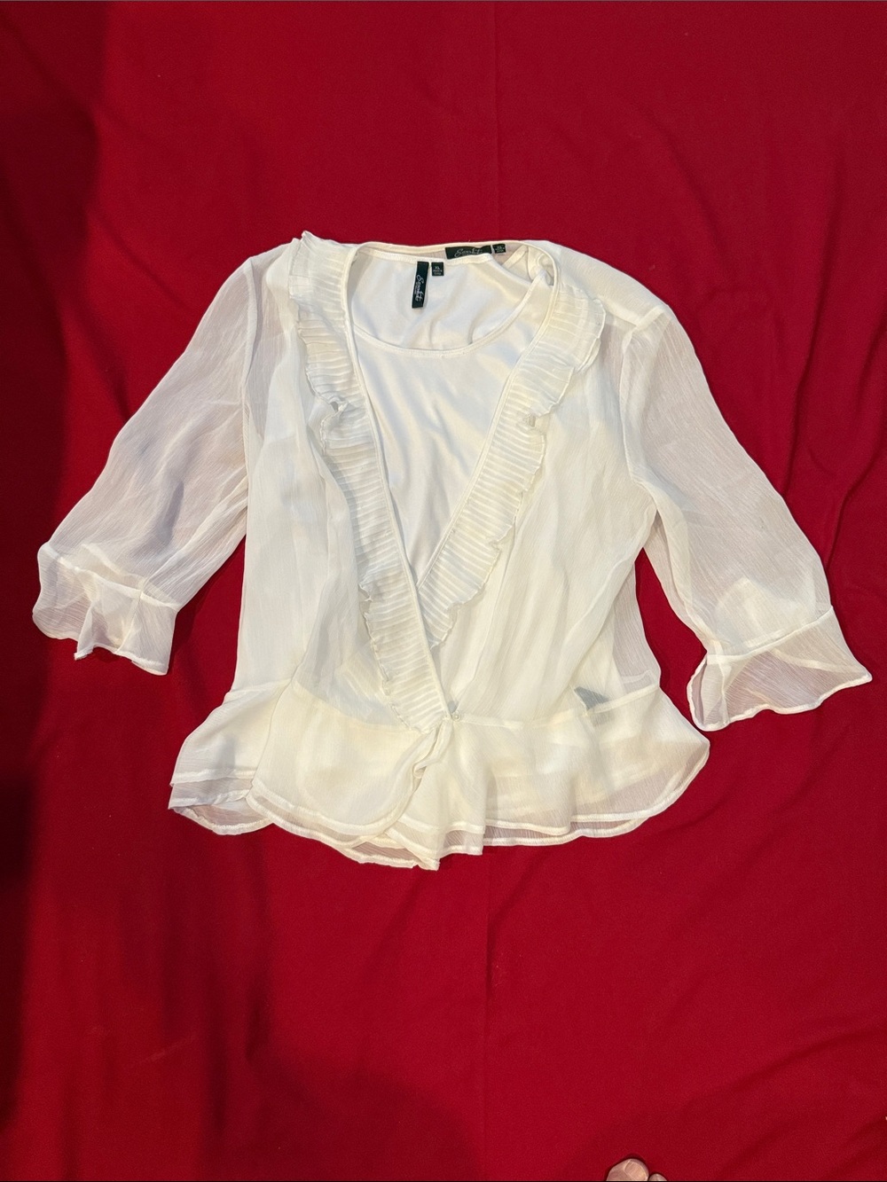 White Women's 2 pc long sleeve and camisole with ruffles